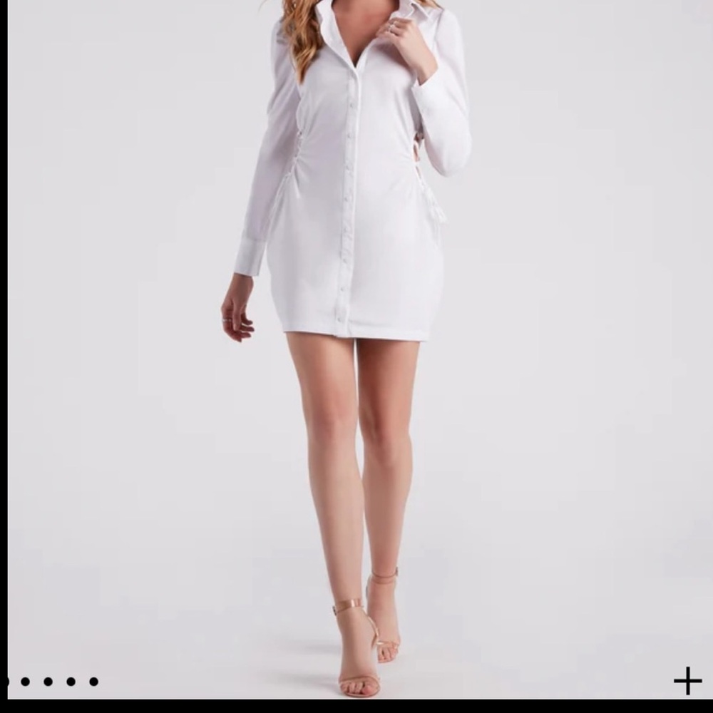 White Long Sleeve Notched Collar Cocktail Dress
